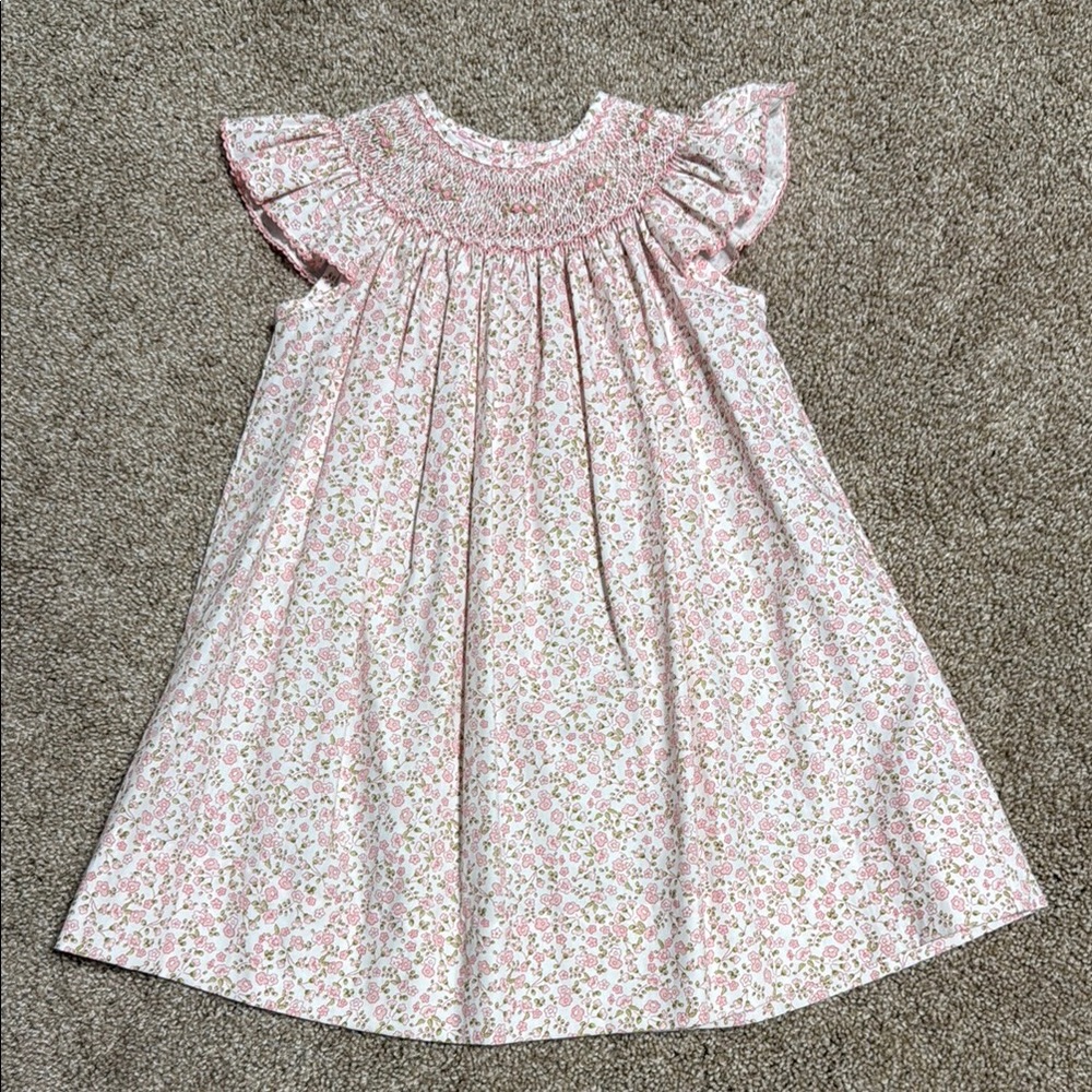 Floral Pink and White Smocked Dress NWOT